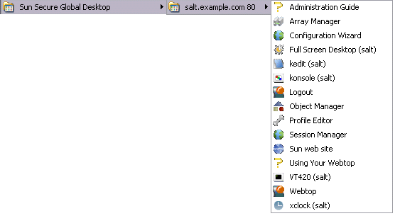 デスクトップの「スタート」メニュー内の Webtop コンテンツのスクリーンキャプチャー